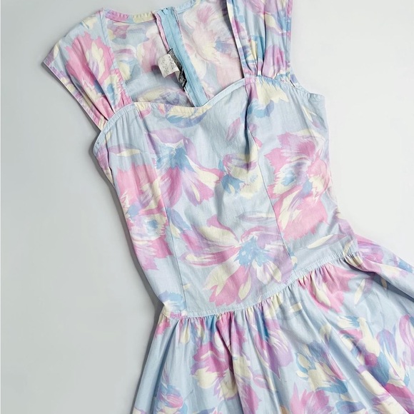 Vintage 80’s Pastel Floral Midi Dress - Picture 3 of 4